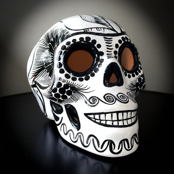 Sugar Skull Large Double Fired Ceramic 6" x 7" Mexico Folk Art
