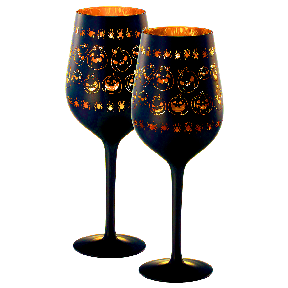 Crystal Halloween Stemmed Wine Glasses - Set of 2 - Pumpkin Themed Vibrant Black & Gold Spooky Ghost Pattern Frosted Glass, Perfect for Themed Gothic Parties Trick Or Treat Gifts for Him Her (14 OZ)-3