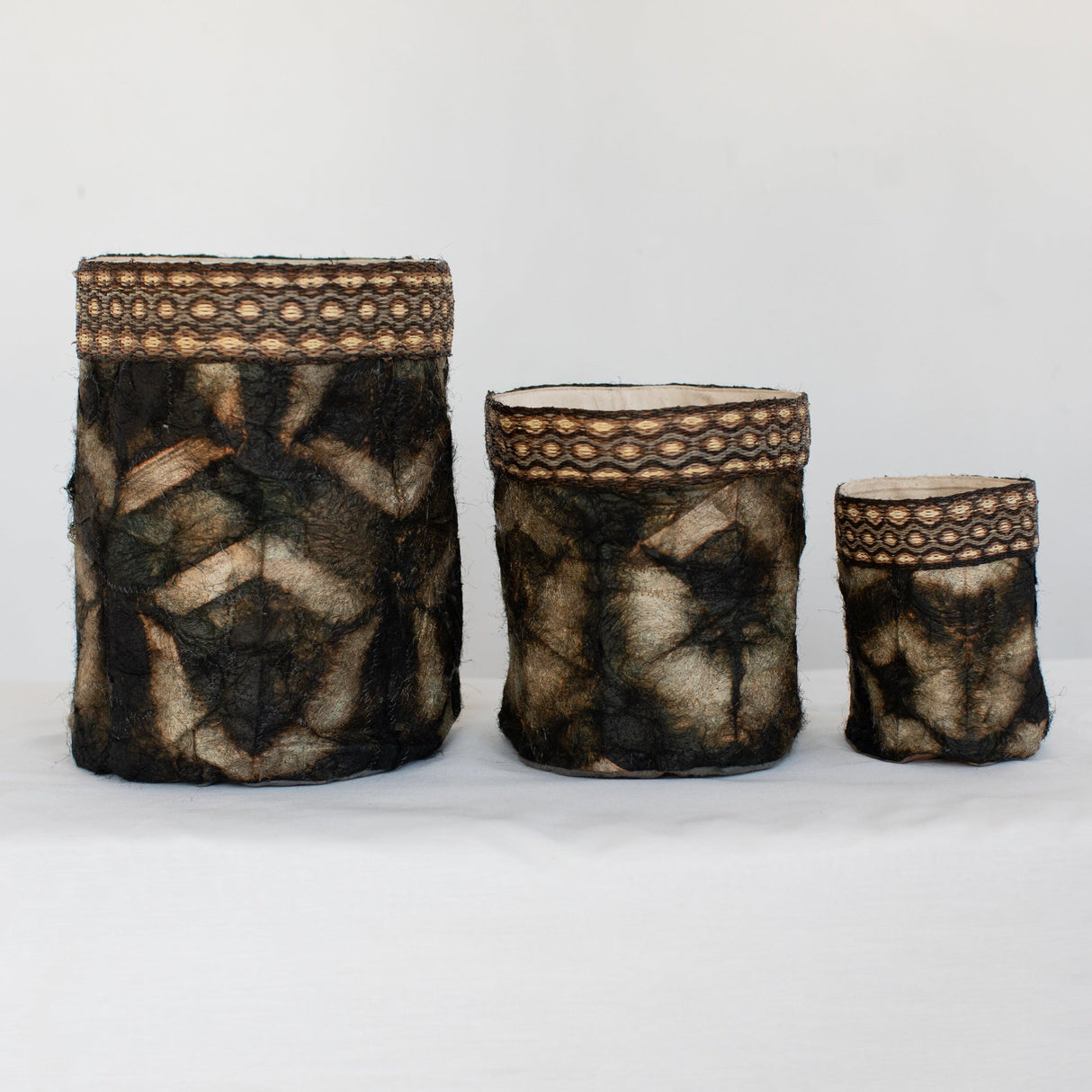 Wild Silk Shibori Baskets - Turtle Pattern - Onyx & Natural