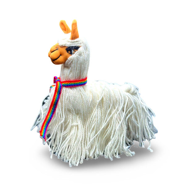 Toy Llama Doll Plush 9" Alpaca Yarn Natural Standing Artisan Made