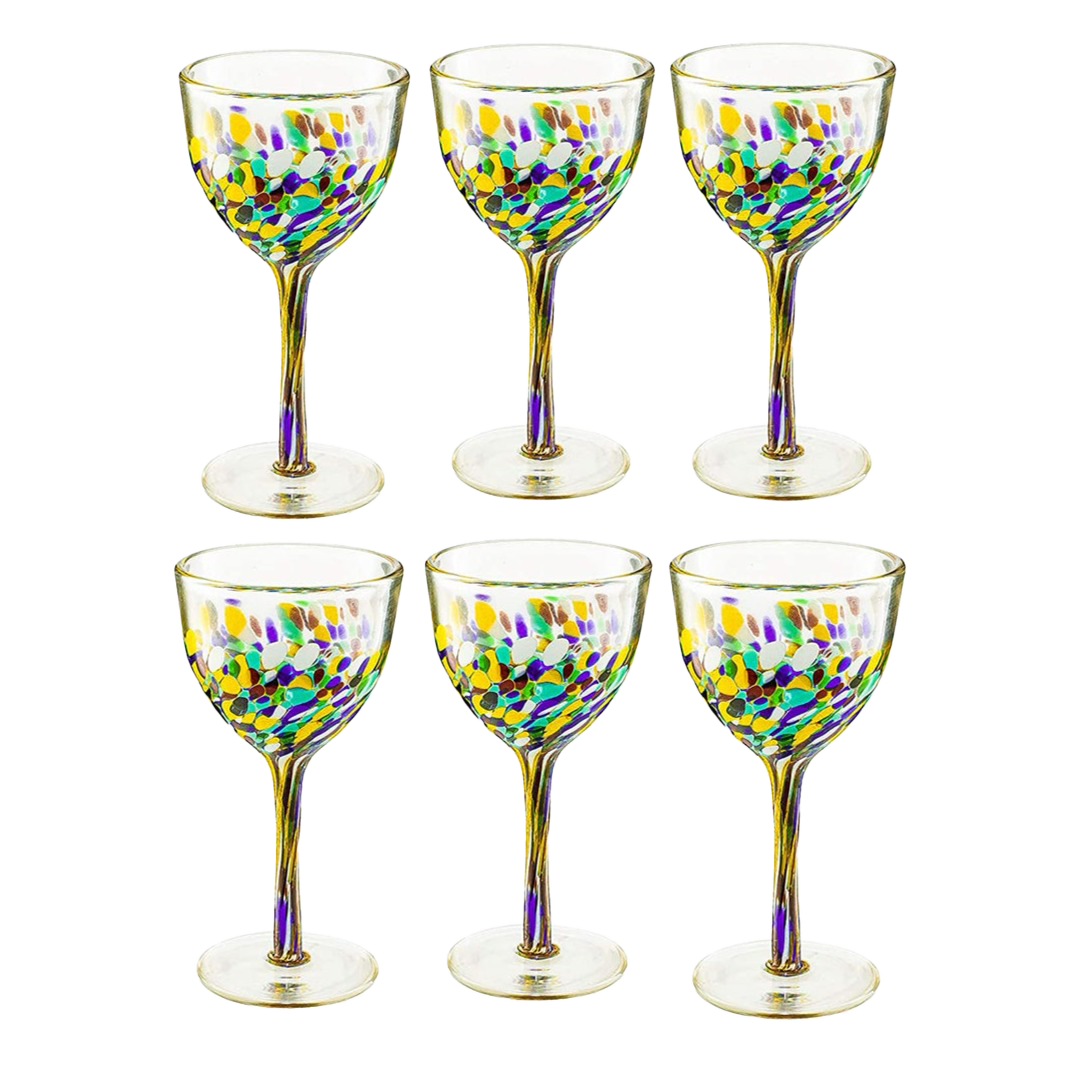 The Wine Savant Recycled Glass Wine Glasses - Mexican Wine Glasses Set of 6, Mexican Luxury Hand Blown Wine and Water Glasses (8 ounces each) Cobalt Cinco De Mayo Glasses - Confetti Wine Glasses-0