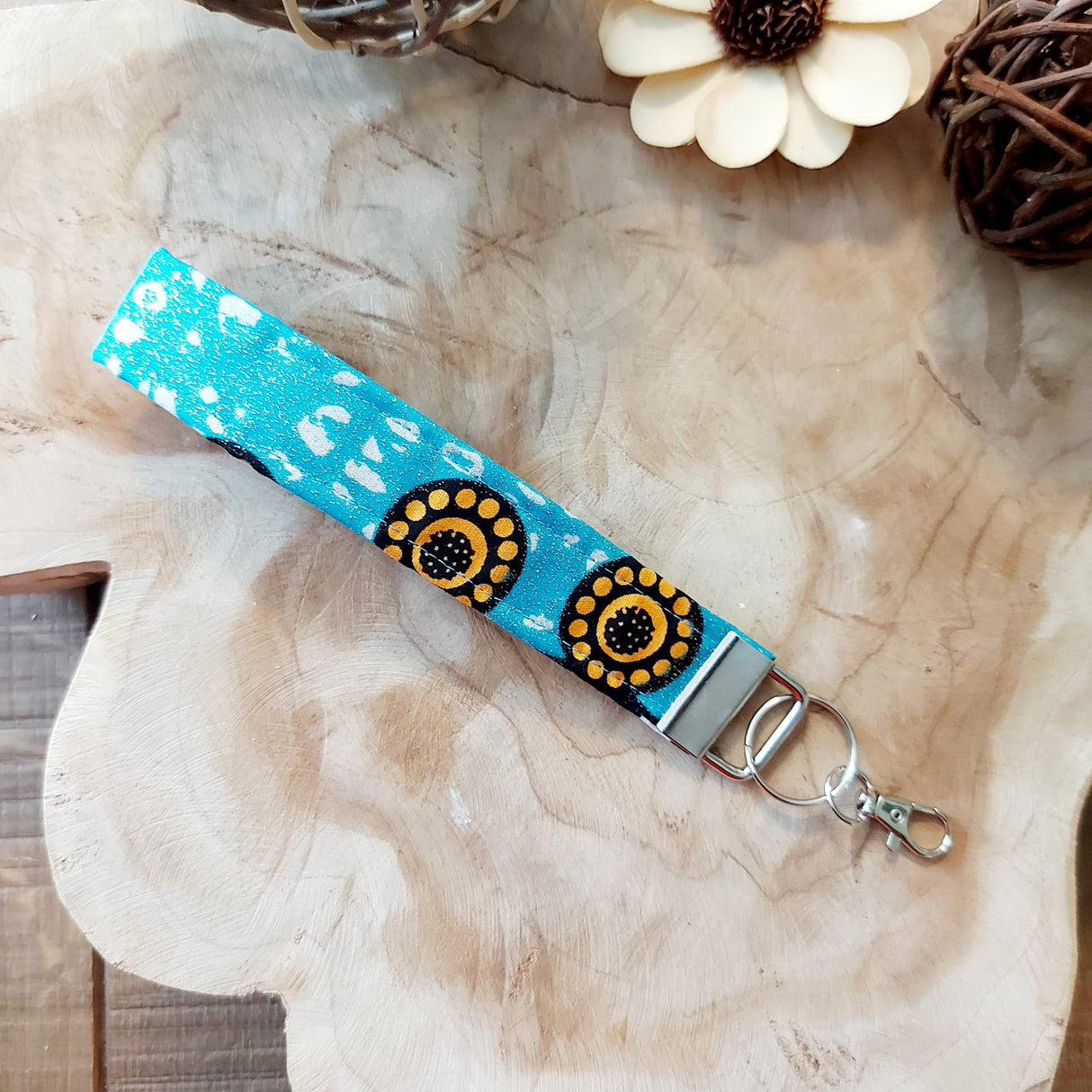 African Print and Leather Key Fob | Wristlet | Key Holder-0