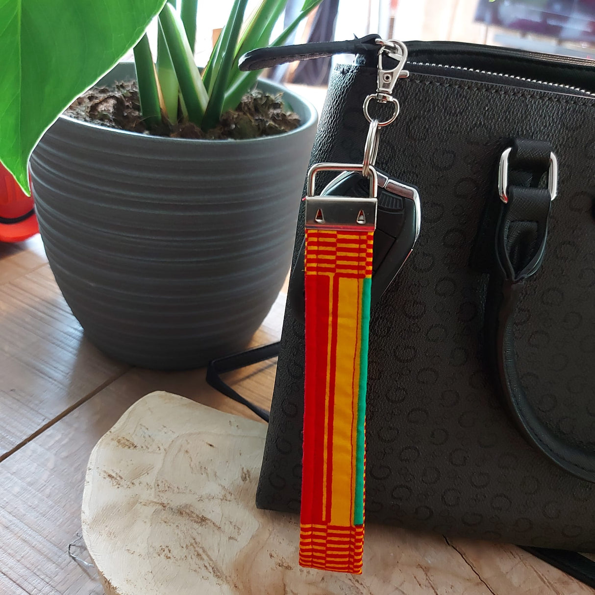 African Print and Leather Key Fob | Wristlet | Key Holder-1