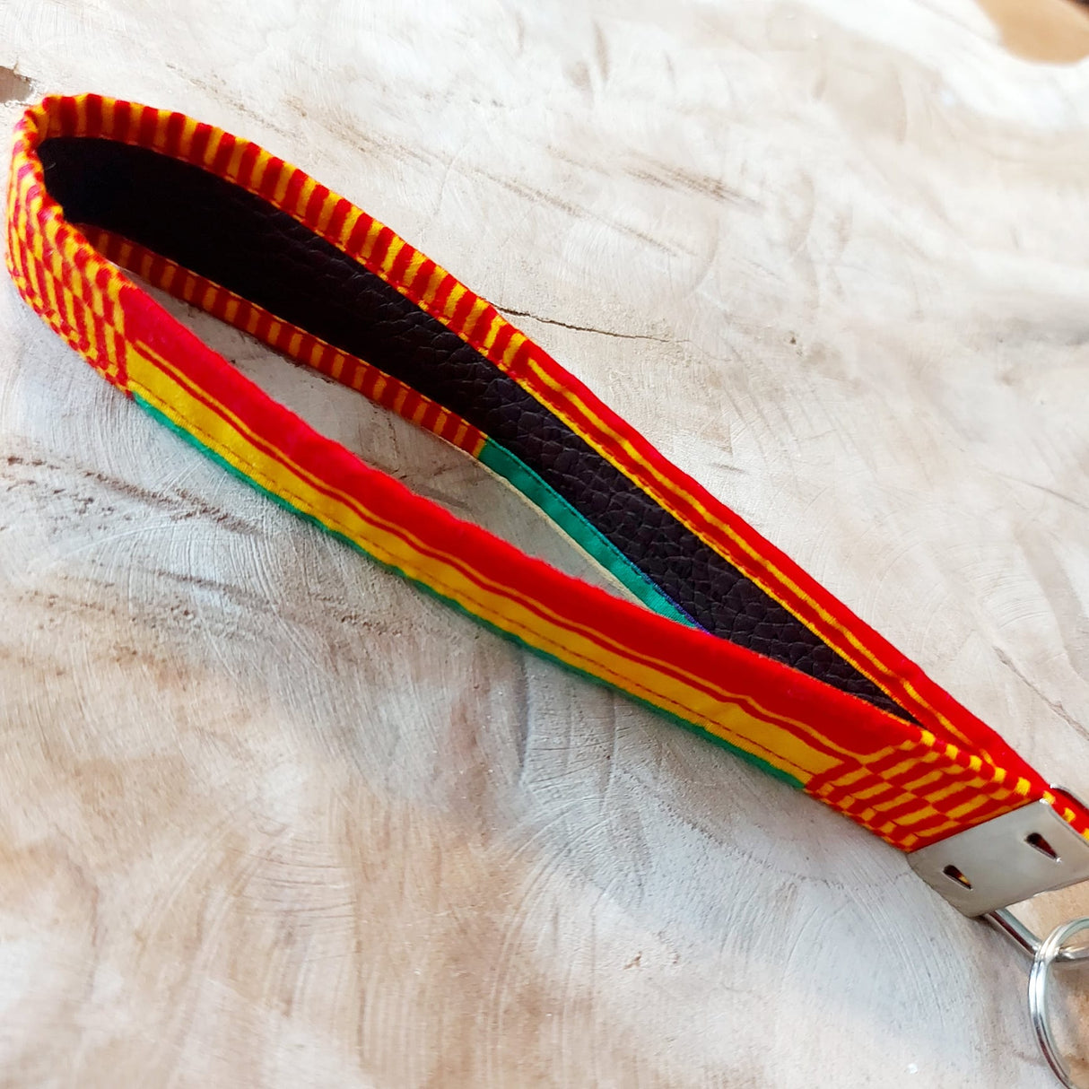 African Print and Leather Key Fob | Wristlet | Key Holder-2