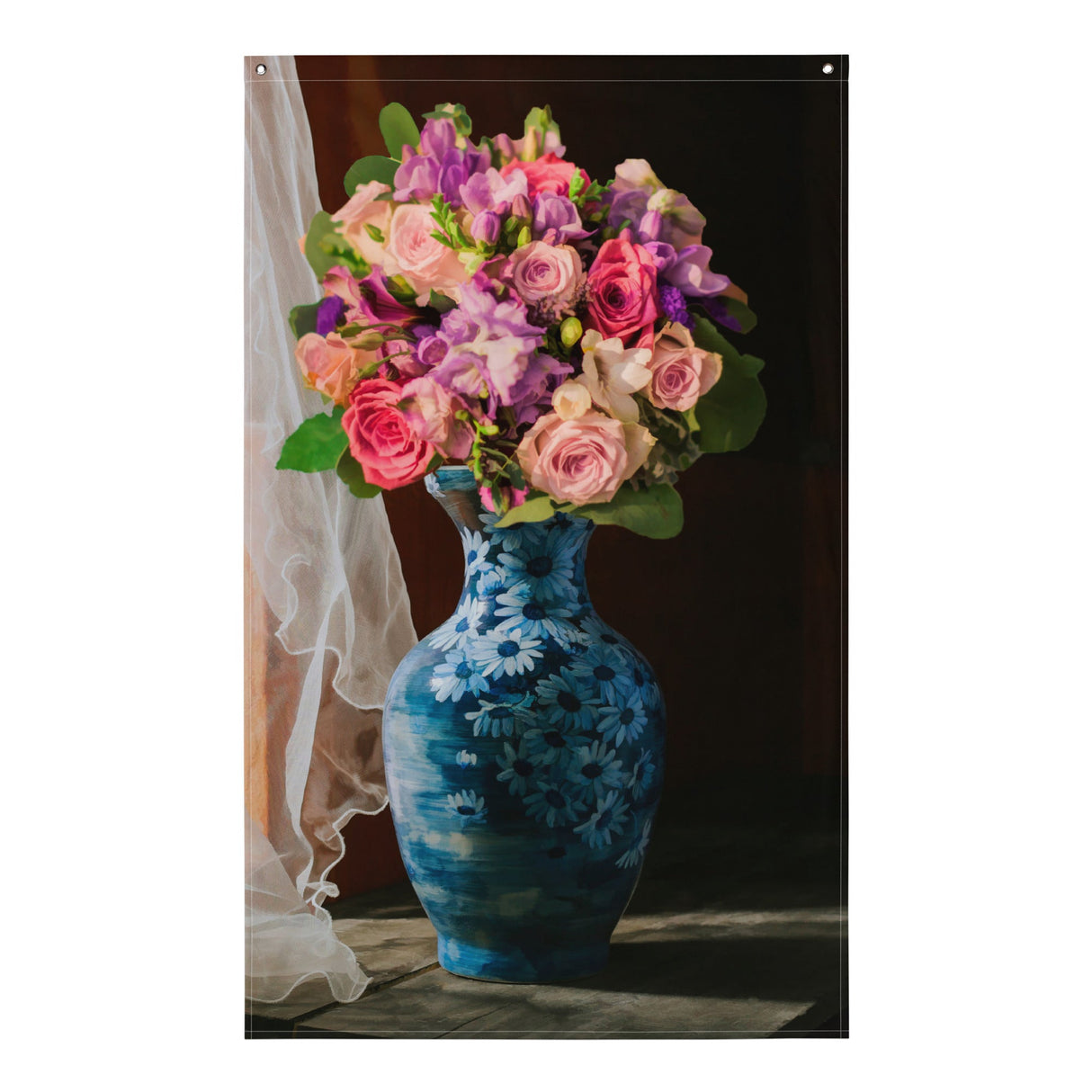 Flower and Vase Painting Flag Tapestry-0