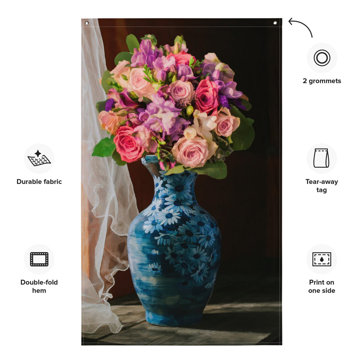 Flower and Vase Painting Flag Tapestry-1