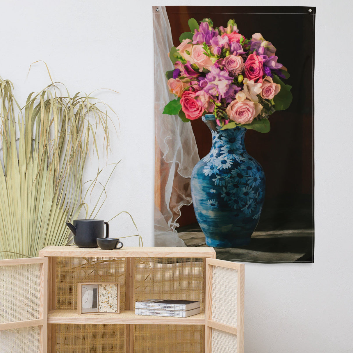 Flower and Vase Painting Flag Tapestry-4