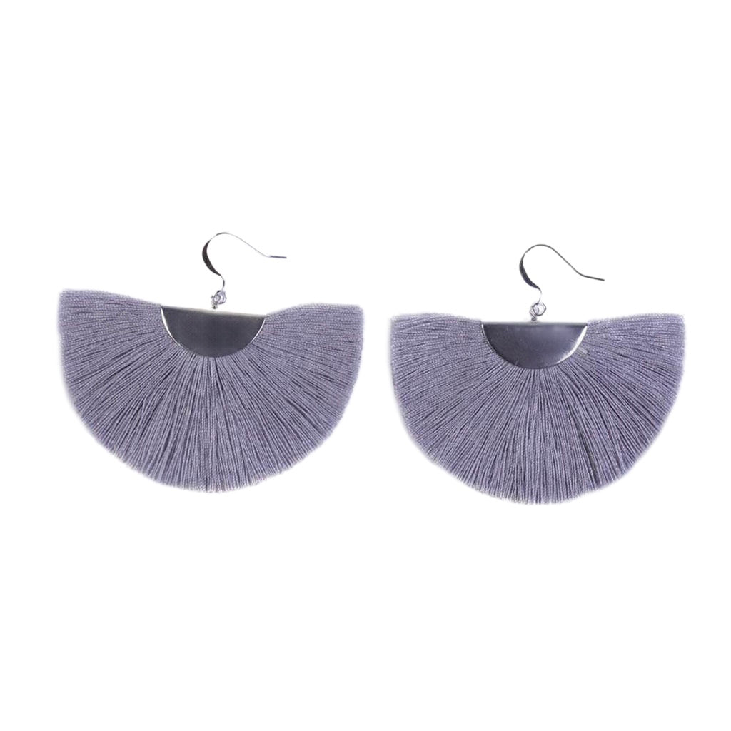 Silver Half Moon Fan Earrings-0