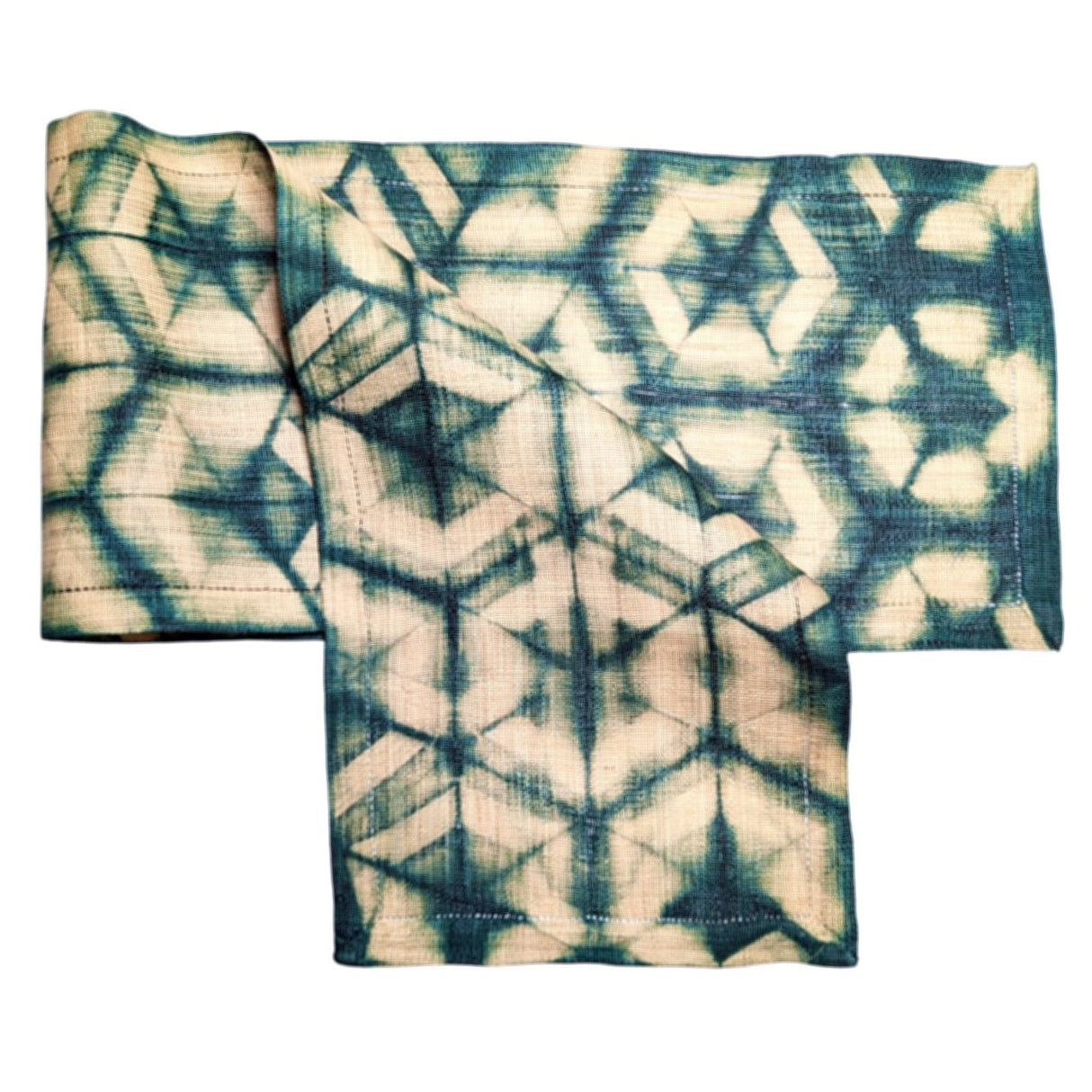 Raffia Shibori Table Runner - Turtle Pattern - Green