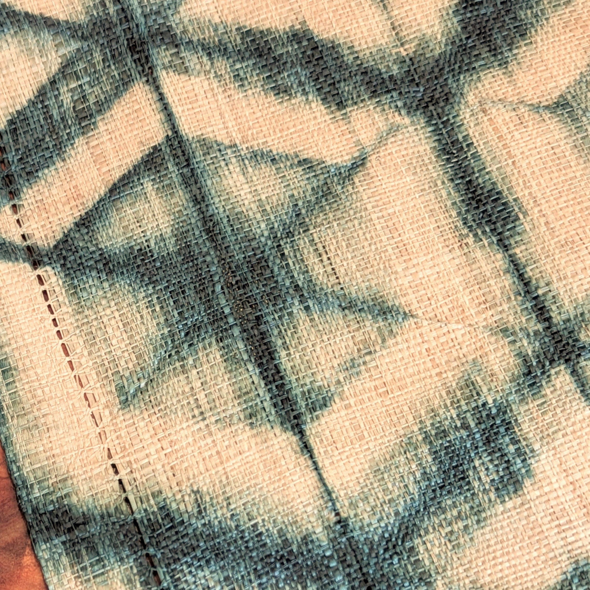 Raffia Shibori Table Runner - Turtle Pattern - Green