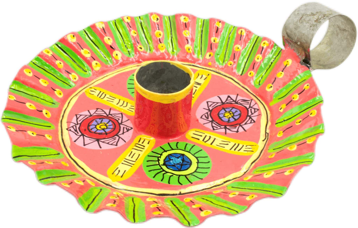 handmade painted metal candle holder