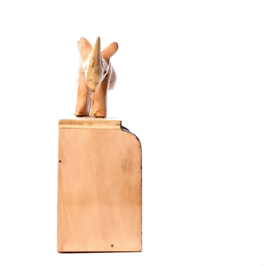 Handmade Wooden Box Calendar With Rhino Figurine 5