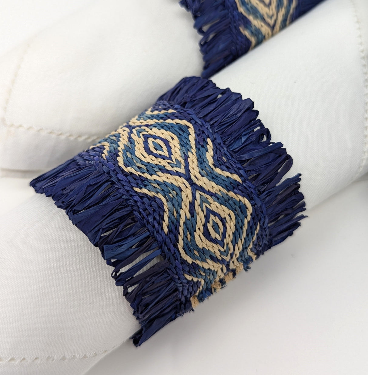Cardwoven Raffia Napkin Ring (Set of 4) - Blue