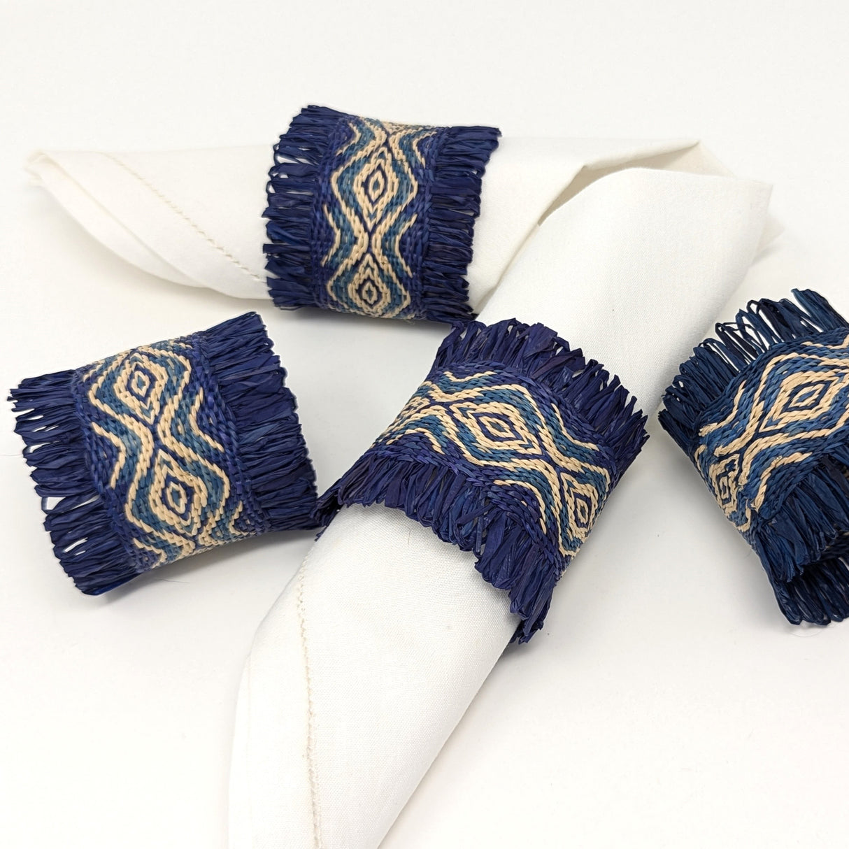 Cardwoven Raffia Napkin Ring (Set of 4) - Blue