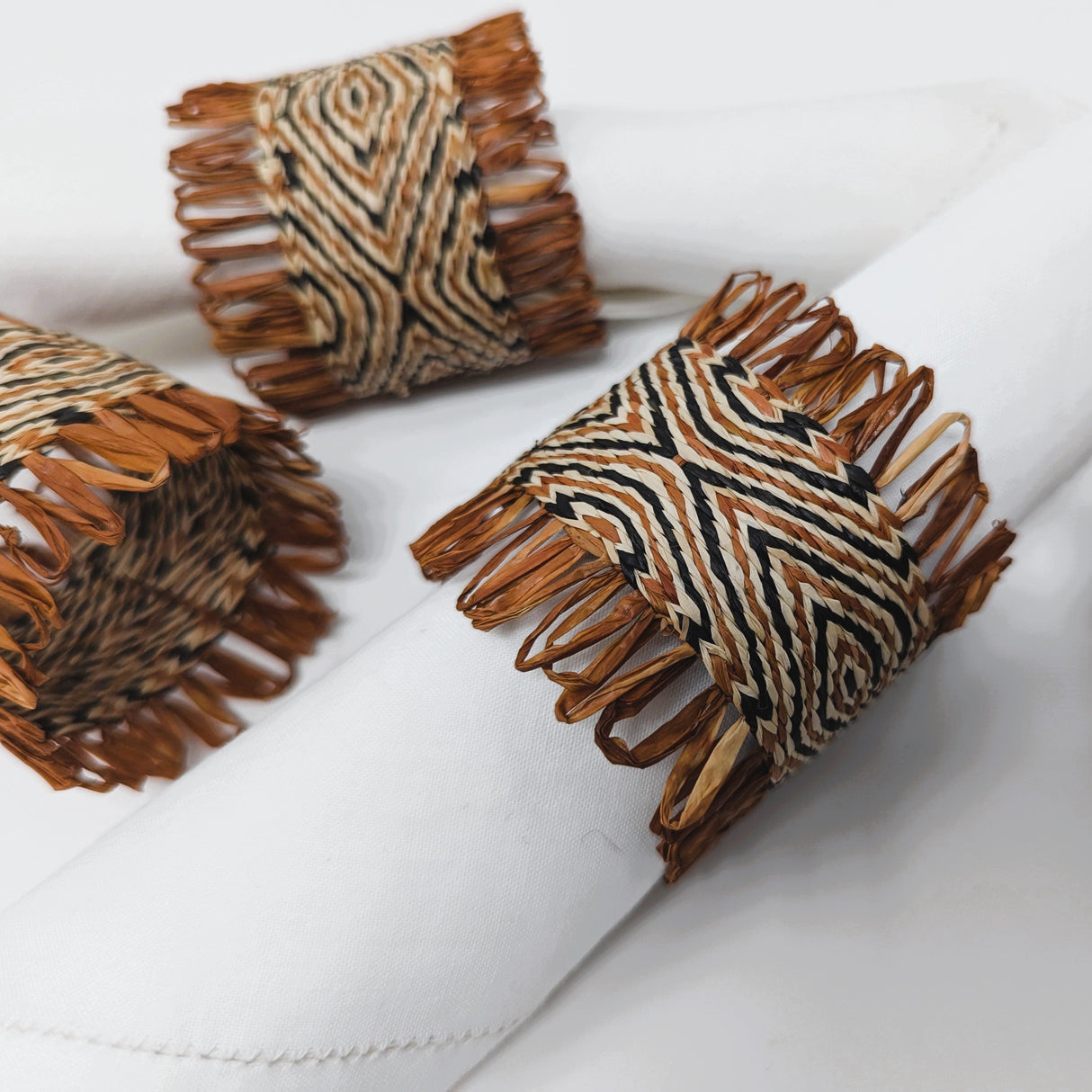 Cardwoven Raffia Napkin Ring (Set of 4) - Brown