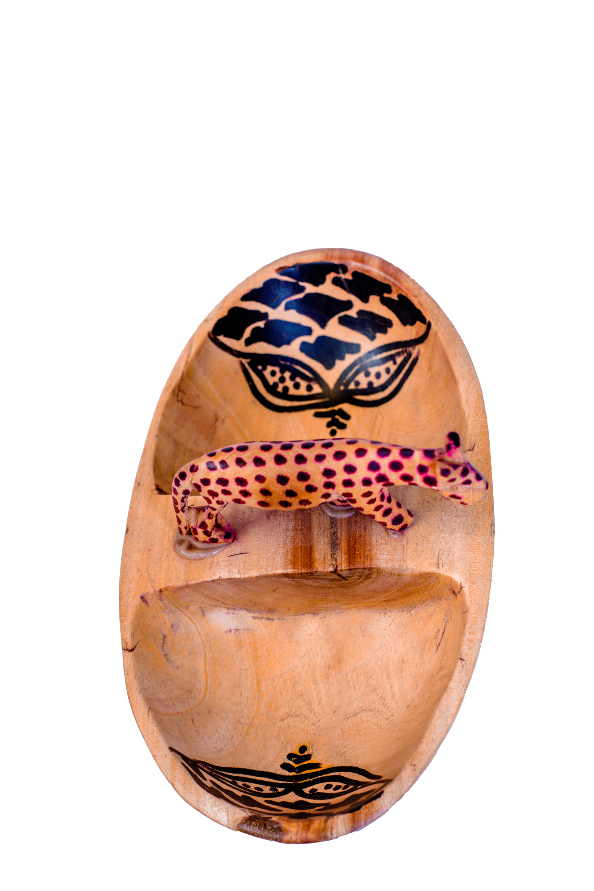 Oval Bowl with Two Compartments & Cheetah Figurine