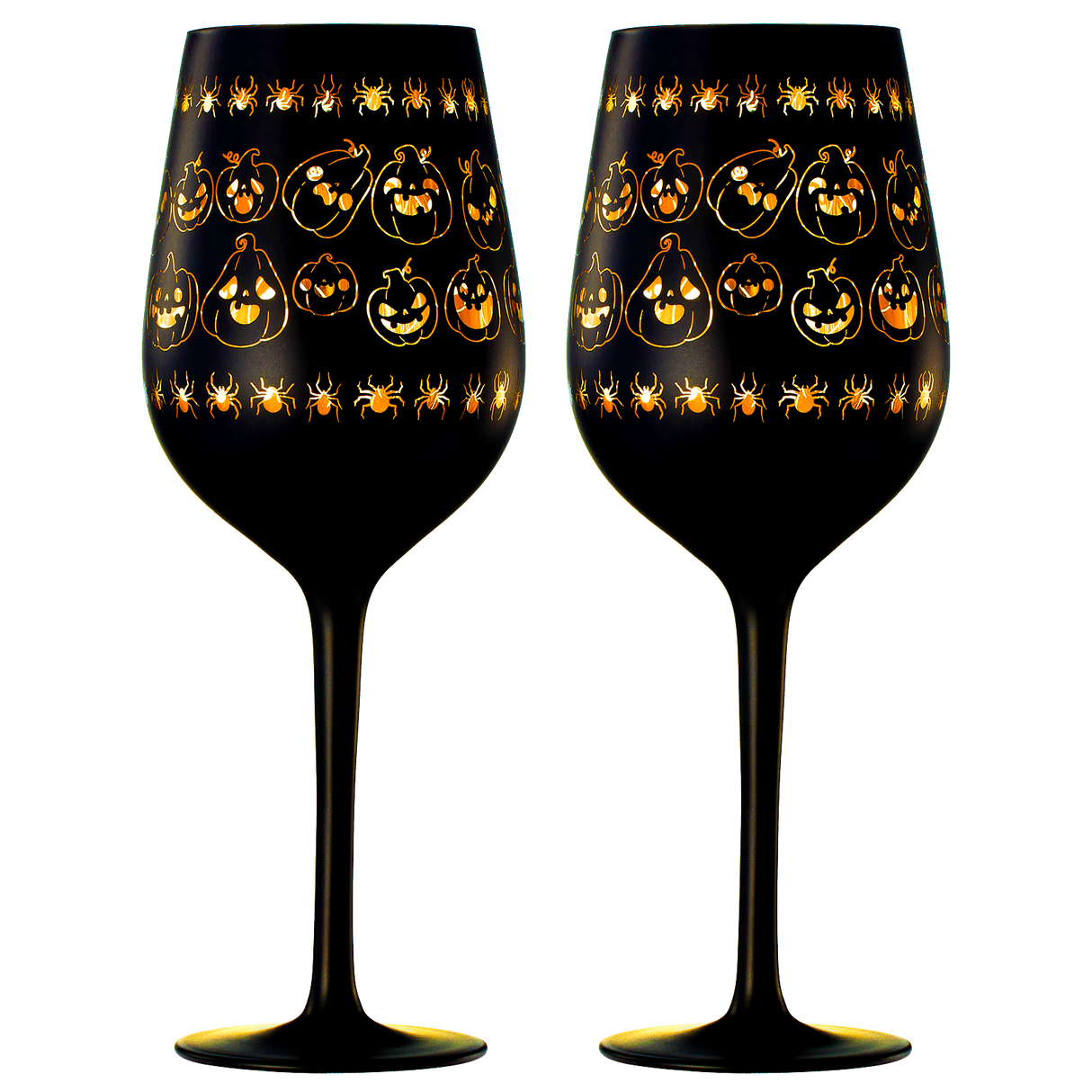 Crystal Halloween Stemmed Wine Glasses - Set of 2 - Pumpkin Themed Vibrant Black & Gold Spooky Ghost Pattern Frosted Glass, Perfect for Themed Gothic Parties Trick Or Treat Gifts for Him Her (14 OZ)-0