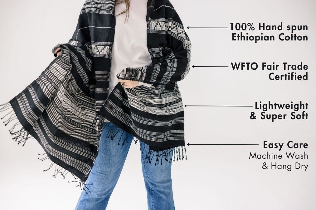 Tabor Handwoven Ethiopian Cotton Shawl