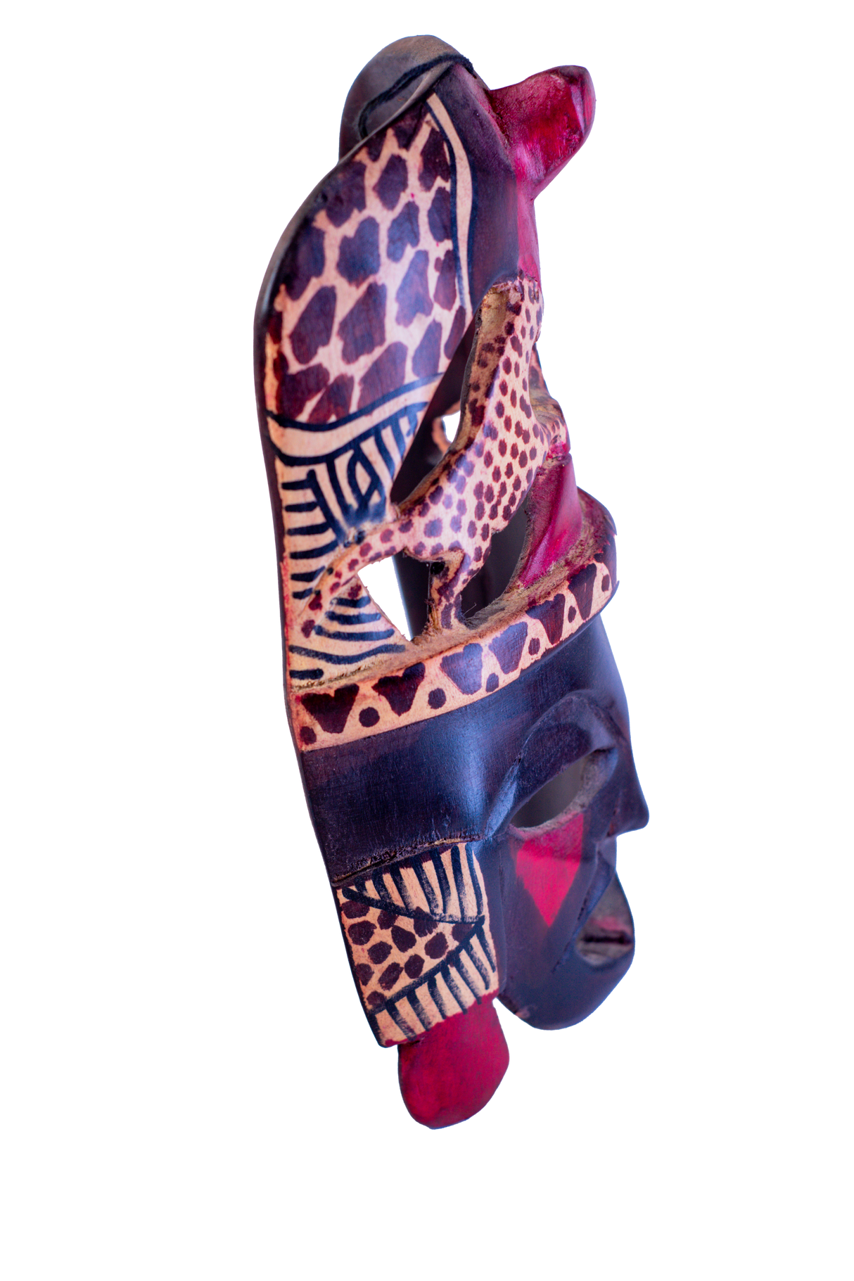 Tribal African Mask With 2 Leopards 3