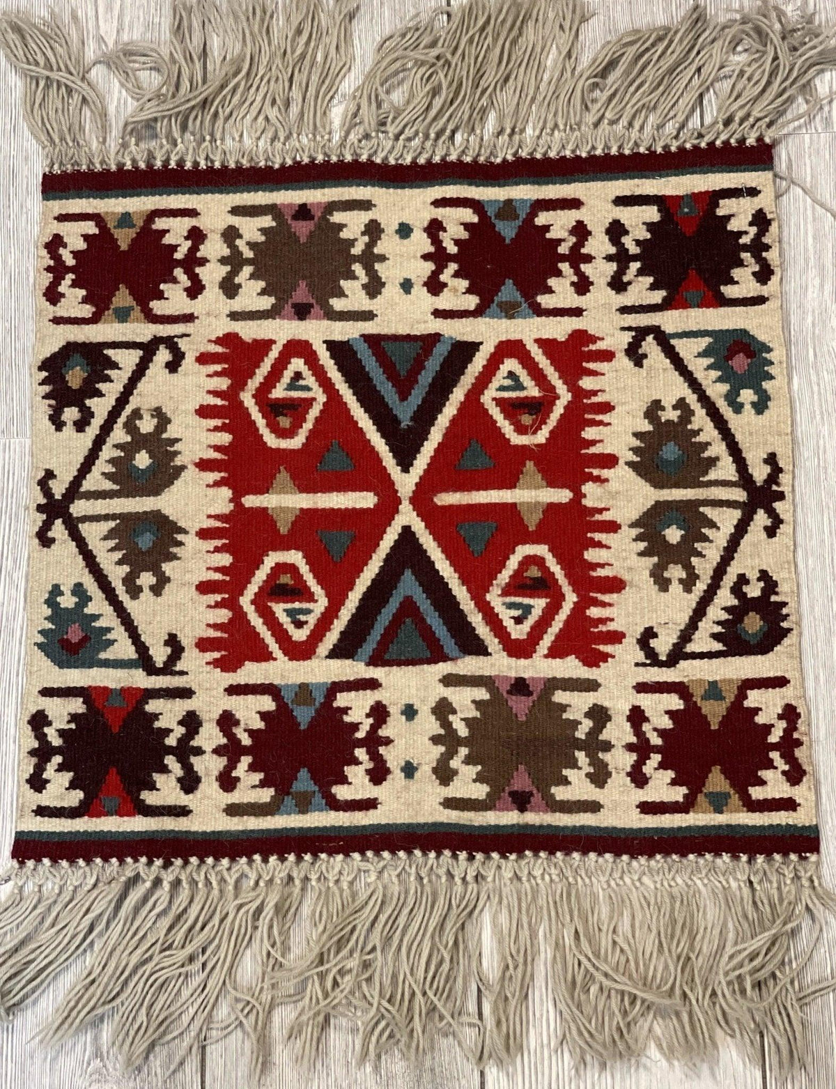 Vintage Navajo Like Bulgarian Wool Kilim Display Rug 1'8''x1'7''