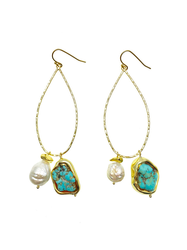 Turquoise & Freshwater Pearls Swinging Earring AE025-0