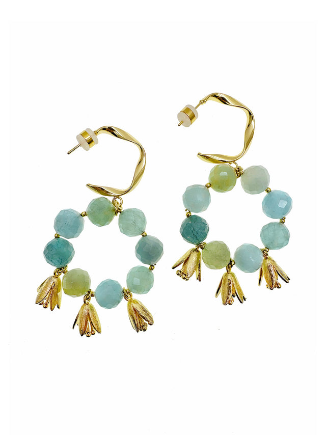 Bohemia Style Aquamarine with Flower Charms Earrings JE030-0