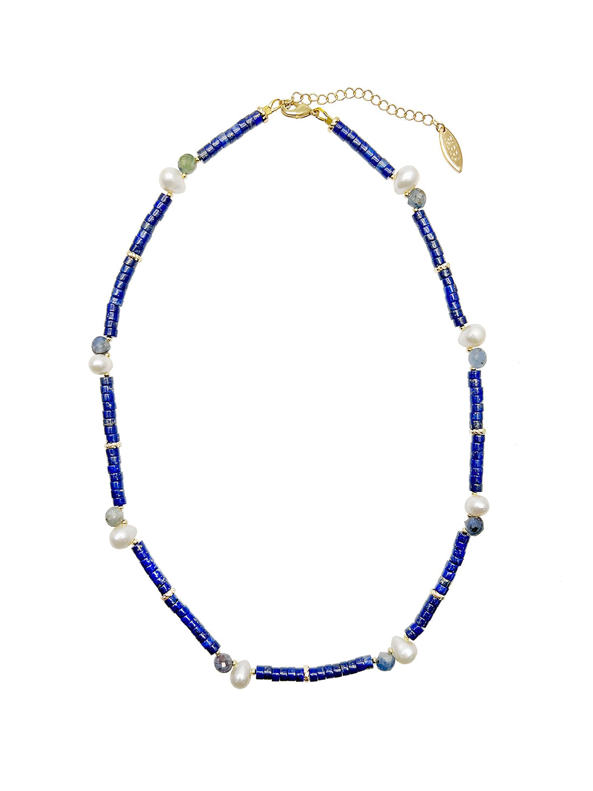 Lapis with Teardrop Pearls Dainty Necklace JN030-0