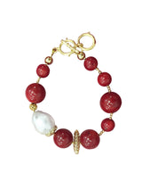 Round Coral with Baroque Pearls Bracelet CB004-1