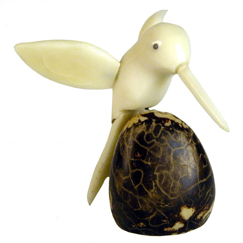 Humming Bird w/ Natural Wings Tagua Nut Figurine