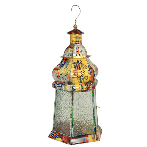 Large Recycled Metal Candle Lantern w/ 6 Sides