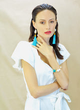 Baroque Pearls Blue Tassel Earrings CE019-1