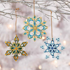 Quilled Snowflake Christmas Ornaments - Set of 3