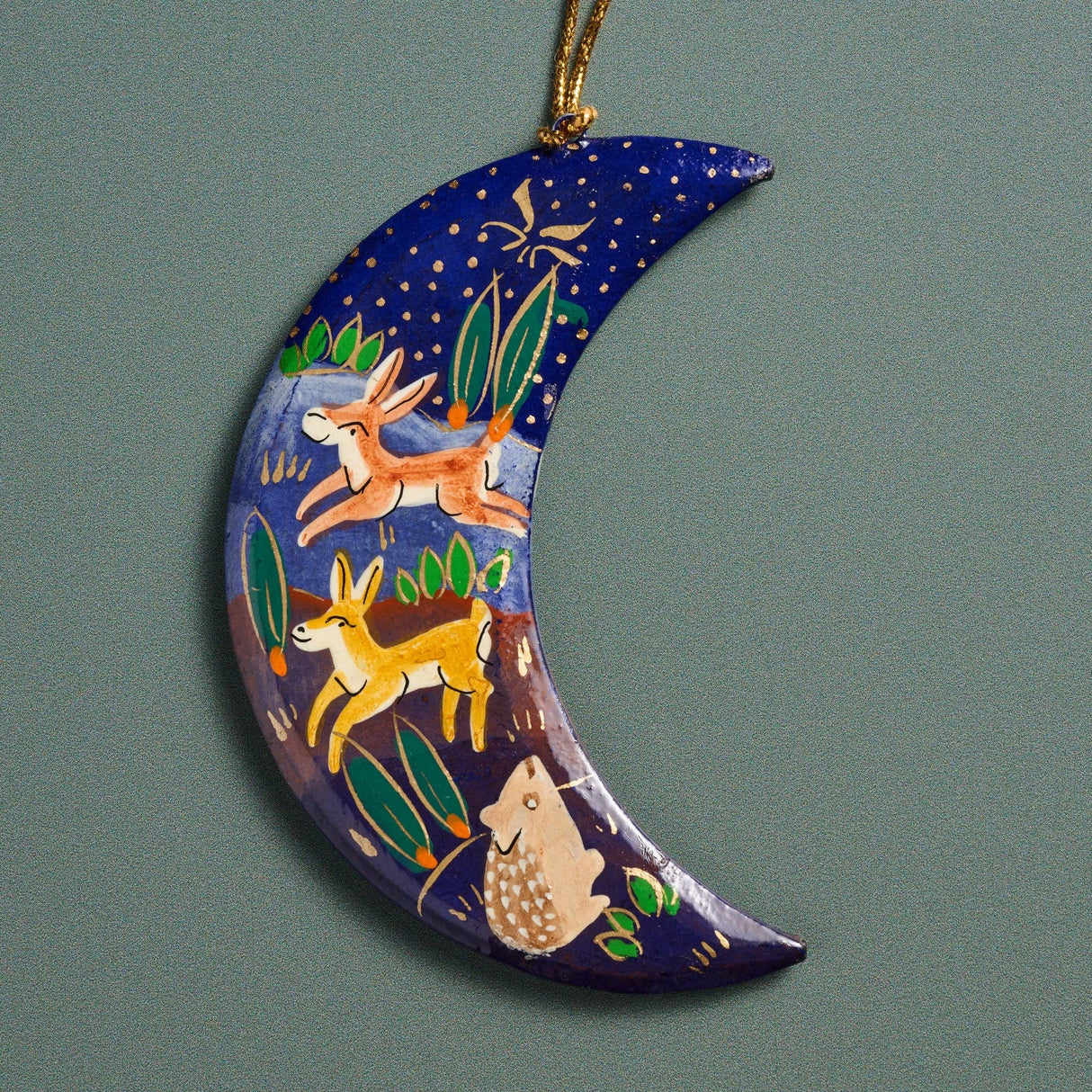 Painted Moon Paper Mache Ornament