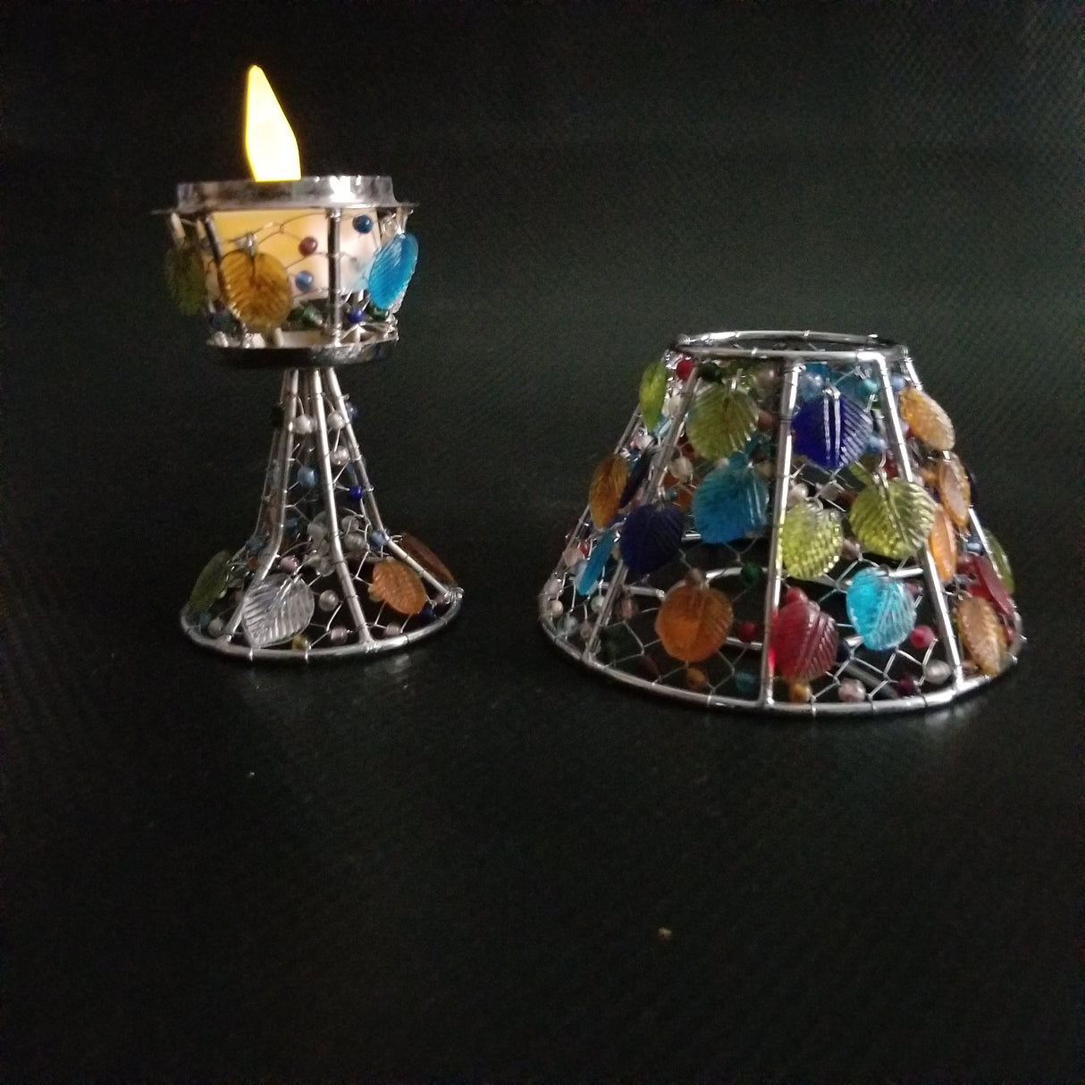 Handmade colored glass Tea Light candle holder-1