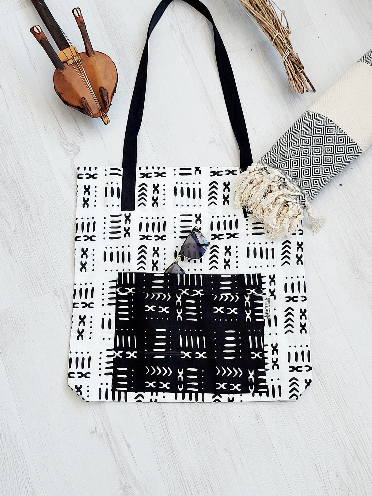 Handmade African Print Tote Bag | Beach Bag | Shopping Bag | Mudcloth Print-4