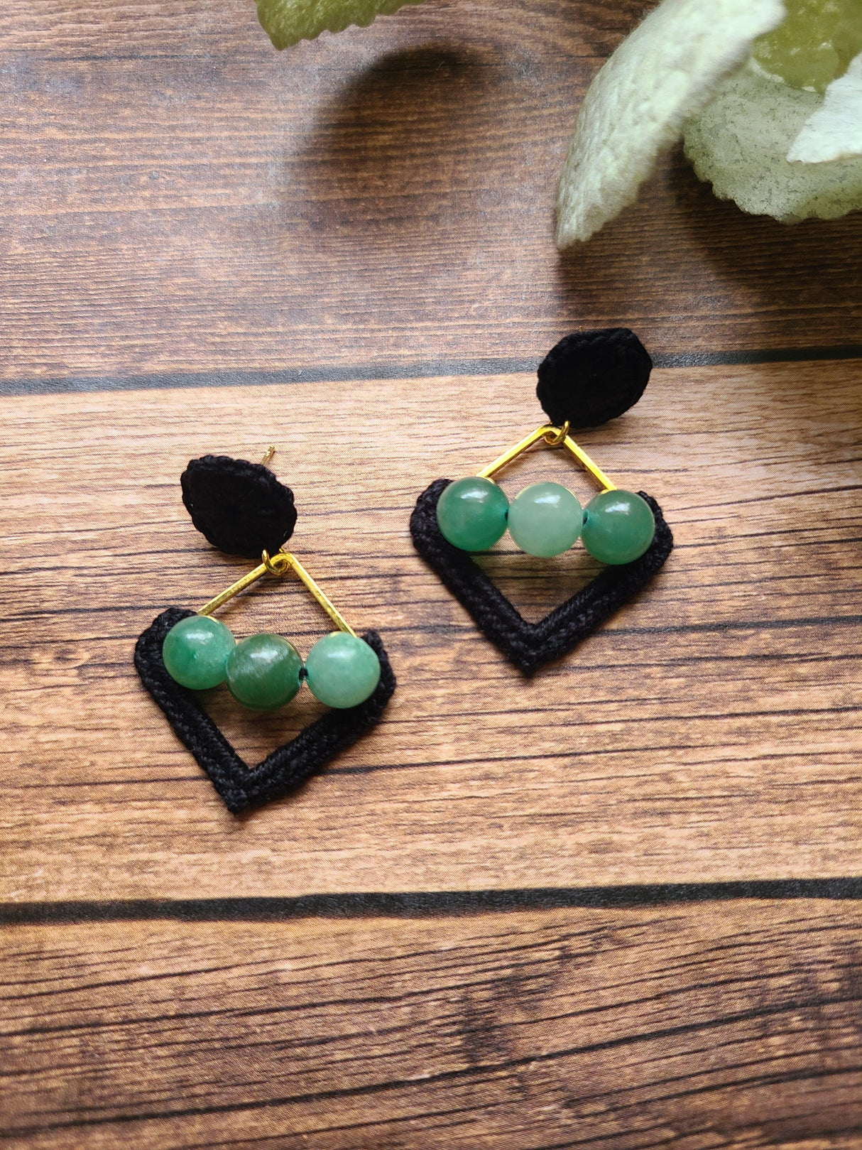 Gold and Black Aventurine Earrings-2