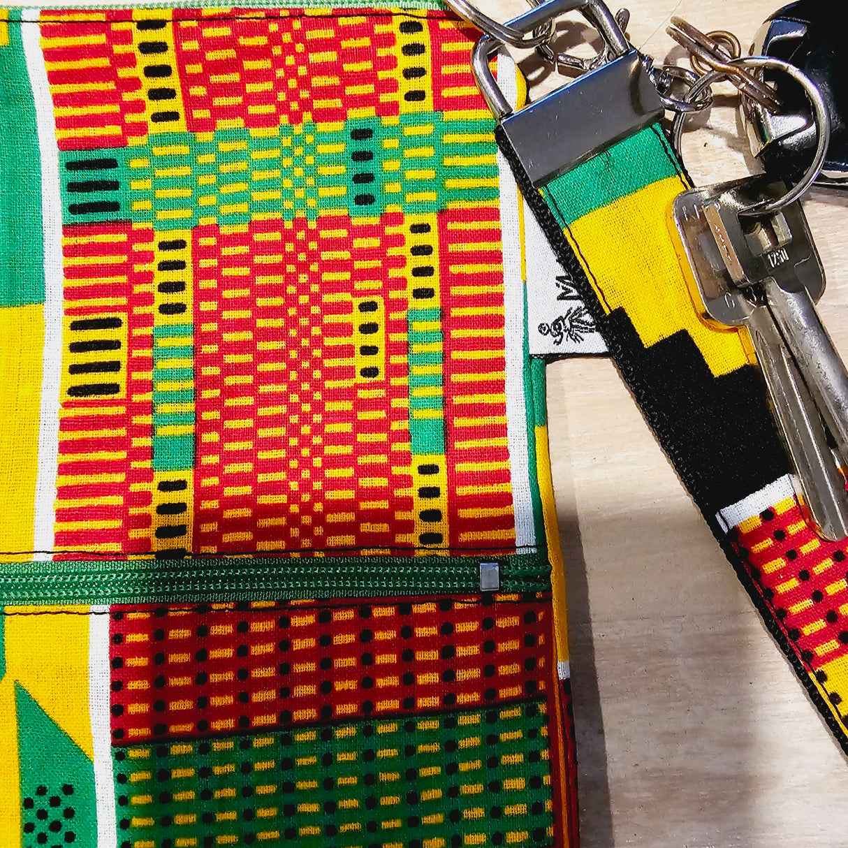 Handmade Phone Bag and Keyfob Set  | African Ankara Print Fabric | Vegan Leather Detail | Adjustable Shoulder Strap-3