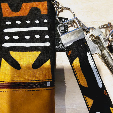 Handmade Phone Bag and Keyfob Set  | African Ankara Print Fabric | Vegan Leather Detail | Adjustable Shoulder Strap-3