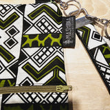 Handmade Phone Bag and Keyfob Set  | African Ankara Print Fabric | Vegan Leather Detail | Adjustable Shoulder Strap-3