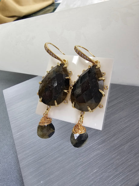 Black Agate Teardrop Earrings NE004-1