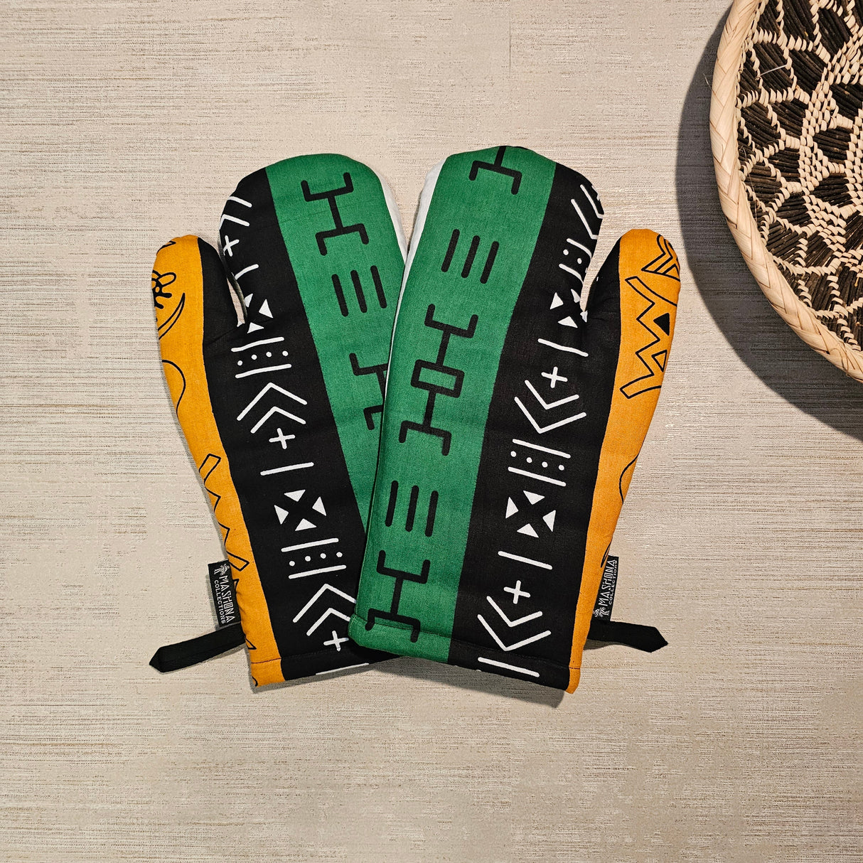 Set of 2 Handmade "Mudcloth" Bogolan Print Inspired African Print Oven Glove-0