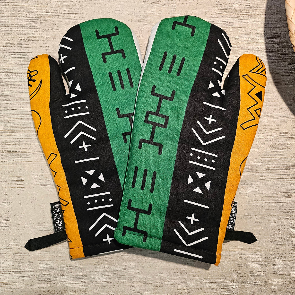 Set of 2 Handmade "Mudcloth" Bogolan Print Inspired African Print Oven Glove-1