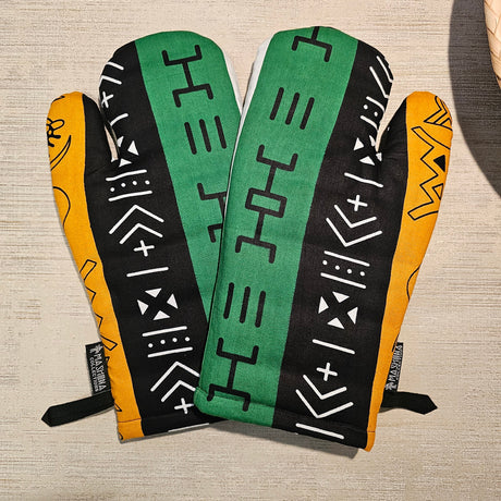 Set of 2 Handmade "Mudcloth" Bogolan Print Inspired African Print Oven Glove-1