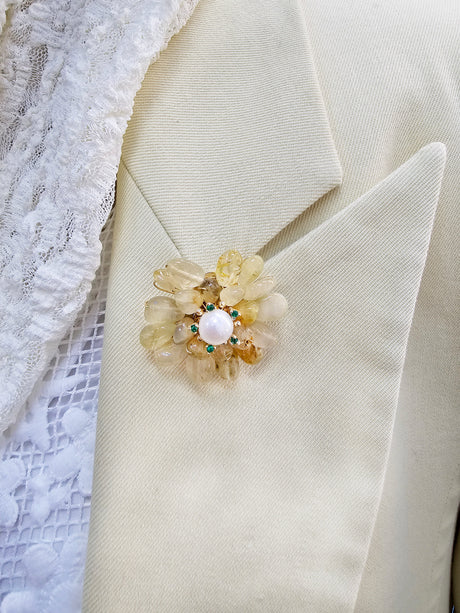 Prosperity Citrine Beads Flower Brooch LP005-1