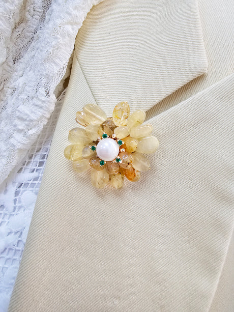 Prosperity Citrine Beads Flower Brooch LP005-3