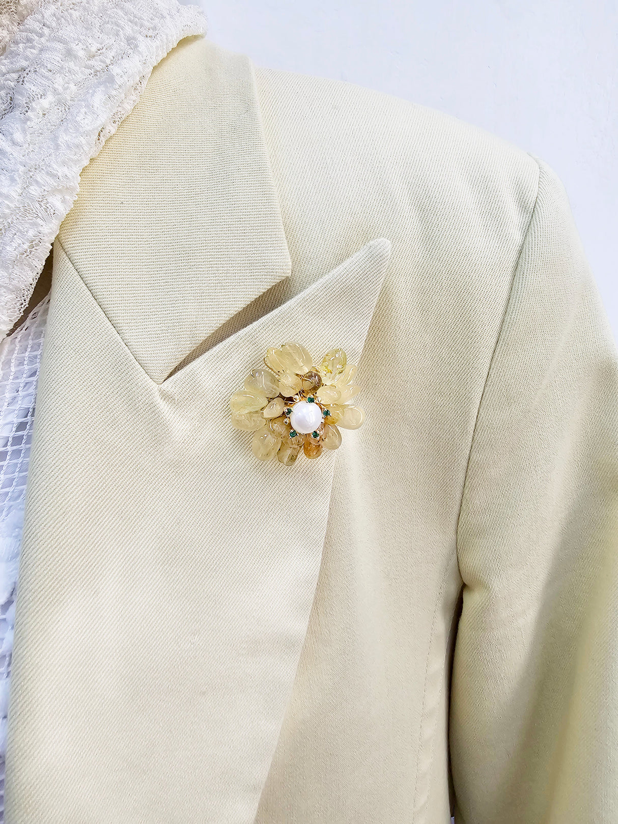 Prosperity Citrine Beads Flower Brooch LP005-4