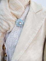 Handcrafted Flower Shape Natural Aquamarine Brooch LP003-2