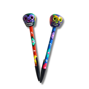 Hand-Painted Sugar Skull Ceramic Floral Pen - Unique Mexican Design - Mexico