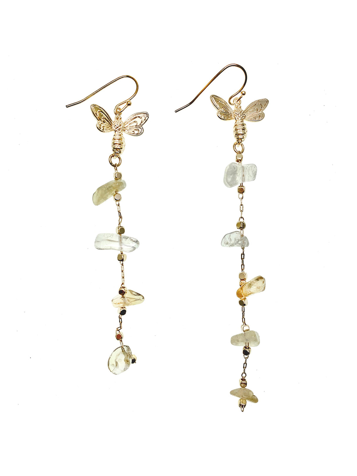 Citrine With Butterfly Charm Elongated Earrings GE010-0