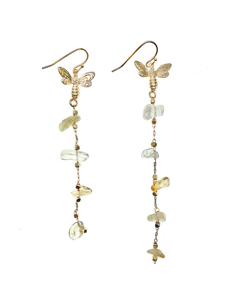 Citrine With Butterfly Charm Elongated Earrings GE010-0